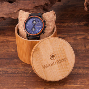 Die "Blue Ocean" von Wood o'clock wird in einer hochwertigen Uhrenbox versendet
